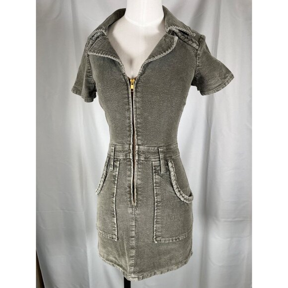 REVOLVE SHOW ME YOUR MUMU Outlaw Dress XS Sage Green Corduroy NWOT Zip Up Mini - Picture 3 of 16
